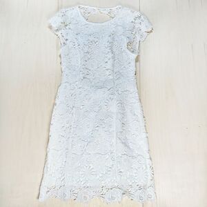 NWOT Lulus Romance Language White Backless Lace Mini Dress Women's M Cap Sleeves
